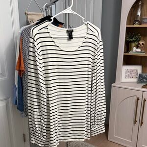 Ann Taylor Factory Black and White Striped Long Sleeve Tee